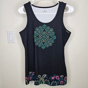 Athleta Black Tank Top with Colorful Mandala Design Size S
